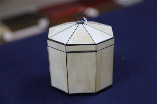 A Regency ebony strung ivory tea caddy, H.5.5in.